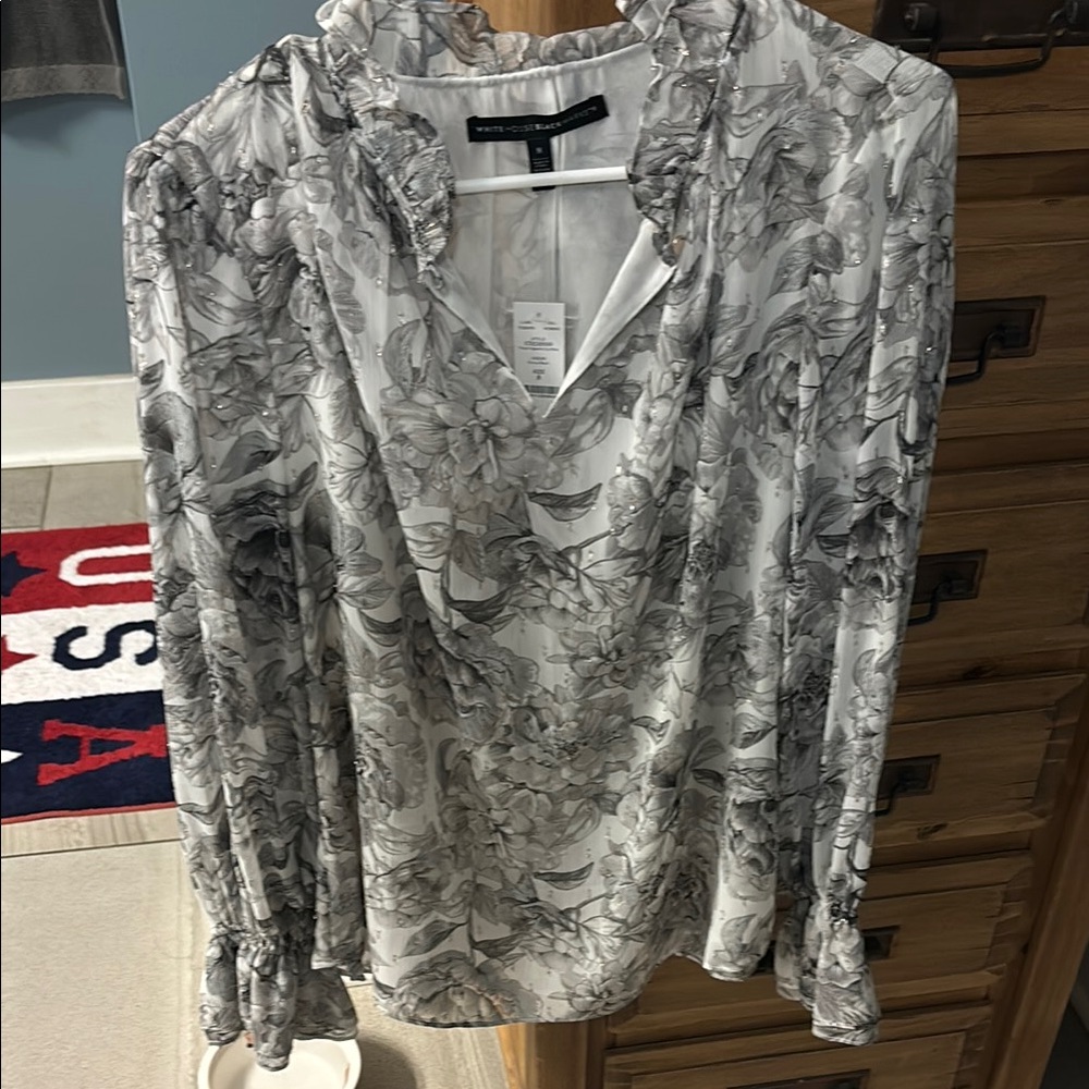 Floral Ruffle Blouse - Gray